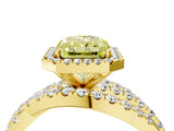 Yellow gold Fancy Yellow Radiant Cut Diamond Halo Ring with Round Split Shank and Prong Setting_41