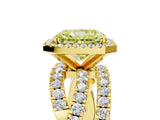 Yellow gold Fancy Yellow Radiant Cut Diamond Halo Ring with Round Split Shank and Prong Setting_42