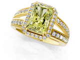 Yellow gold Fancy Yellow Radiant Cut Diamond Halo Ring with Split Shank Pavé Band and Four-Prong Setting_1