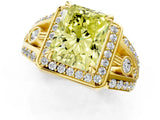 Yellow gold Fancy Yellow Radiant Cut Diamond Halo Ring with Split Shank and Bezel Accents and Four-Prong Setting_1