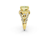 Yellow gold Fancy Yellow Radiant Cut Diamond Halo Ring with Split Shank and Bezel Accents and Four-Prong Setting_2