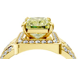 Yellow gold Fancy Yellow Radiant Cut Diamond Halo Ring with Split Shank and Bezel Accents and Four-Prong Setting_4