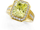 Yellow gold Fancy Yellow Radiant Cut Diamond Halo Ring with Split Shank and Bezel Accents and Prong Setting_1