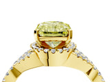 Yellow gold Fancy Yellow Radiant Cut Diamond  Halo Twist Band Solitaire Prong Setting Ring_28