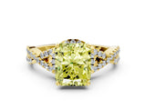 Yellow gold Fancy Yellow Radiant Cut Diamond  Halo Twist Band Solitaire Prong Setting Ring_60