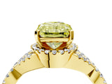 Yellow gold Fancy Yellow Radiant Cut Diamond  Halo Twist Band Solitaire Prong Setting Ring_64
