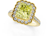 Yellow gold Fancy Yellow Radiant  Cut Diamond Milgrain Floral Halo Engagement Ring with Pavé Band_16