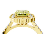Yellow gold Fancy Yellow Radiant  Cut Diamond Milgrain Floral Halo Engagement Ring with Pavé Band_19