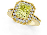 Yellow gold Fancy Yellow Radiant Cut Diamond Milgrain Halo Engagement Ring with Round Pavé Band and Prong Setting_13