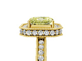 Yellow gold Fancy Yellow Radiant Cut Diamond Milgrain Halo Engagement Ring with Round Pavé Band and Prong Setting_17
