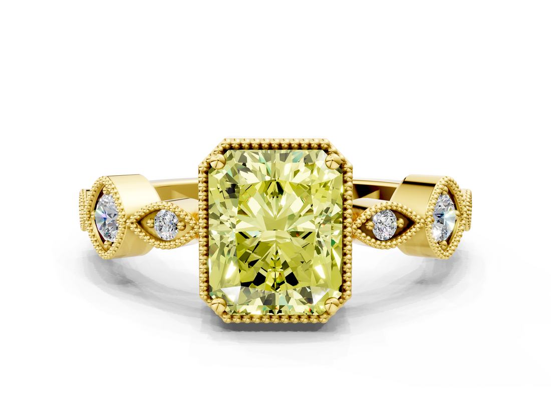 Yellow gold Fancy Yellow Radiant  Cut Diamond Milgrain Marquise Band with Prong Setting_3