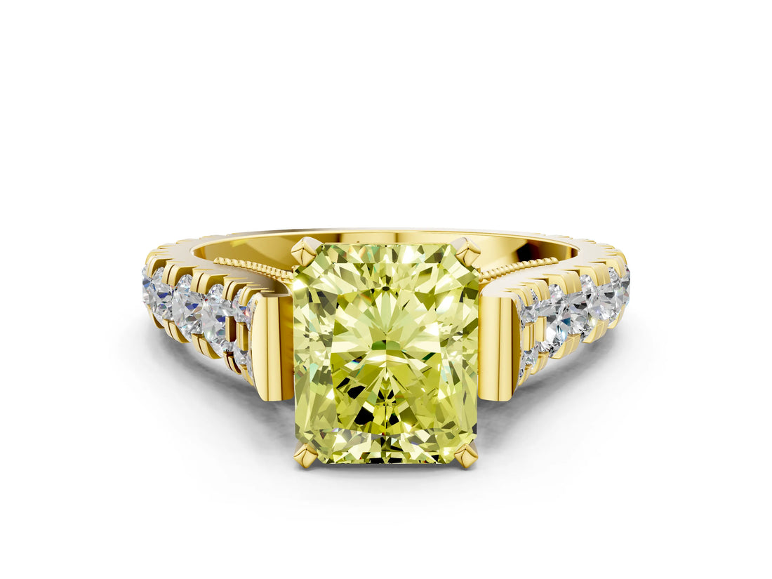 Yellow gold Fancy Yellow Radiant  Cut Diamond Pavé Band Solitaire with Four-Prong Setting_15