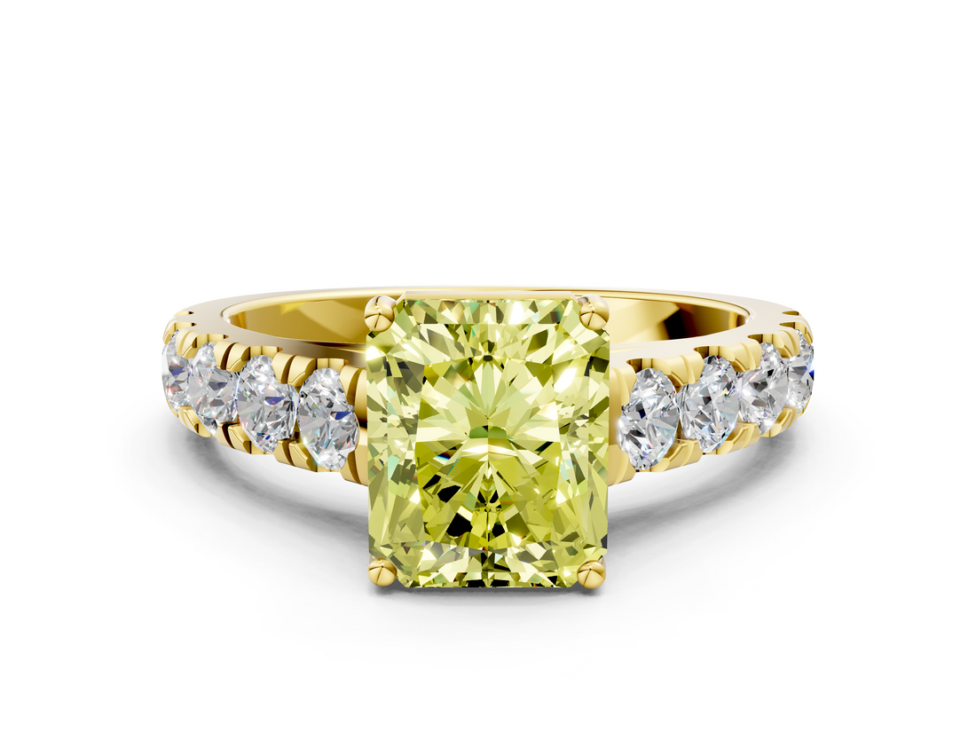 Yellow gold Fancy Yellow Radiant  Cut Diamond Pavé Band Solitaire with Four-Prong Setting_3