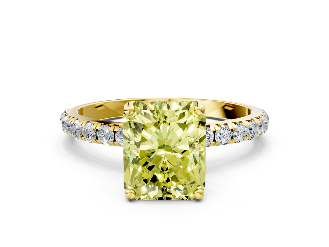 Yellow gold Fancy Yellow Radiant  Cut Diamond Pavé Band Solitaire with Four-Prong Setting_3