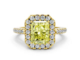 Yellow gold Fancy Yellow Radiant Cut Diamond Pavé Halo Ring with Four-Prong Setting_36