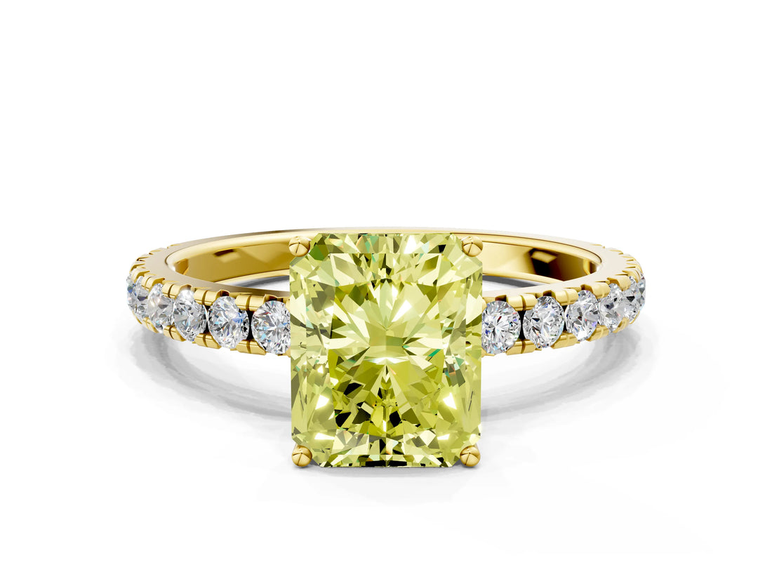 Yellow gold Fancy Yellow Radiant Cut Diamond Pavé Solitaire Engagement Ring with Four-Prong Setting_54