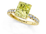 Yellow gold Fancy Yellow Radiant Cut Diamond Pavé Solitaire Ring with Round Band and Prong Setting_13