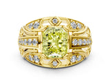 Yellow gold Fancy Yellow Radiant Cut Diamond Pave Art Deco Split Shank Ring with Four-Prong Setting