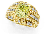 Yellow gold Fancy Yellow Radiant Cut Diamond Pave Art Deco Split Shank Ring with Four-Prong Setting_1