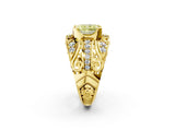 Yellow gold Fancy Yellow Radiant Cut Diamond Pave Art Deco Split Shank Ring with Four-Prong Setting_2
