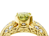 Yellow gold Fancy Yellow Radiant Cut Diamond Pave Art Deco Split Shank Ring with Four-Prong Setting_4