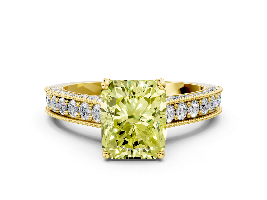 Yellow gold Fancy Yellow Radiant  Cut Diamond Pave Band with Four-Prong Setting_37