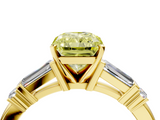 Yellow gold Fancy Yellow Radiant  Cut Diamond Ring with Baguette Side Stones, Channel Set Band, and Four-Prong Setting_7