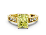 Yellow gold Fancy Yellow Radiant Cut Diamond Ring with Milgrain Pavé Band and Four-Prong Setting_25