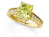 Yellow gold Fancy Yellow Radiant Cut Diamond Ring with Milgrain Pavé Band and Four-Prong Setting_26