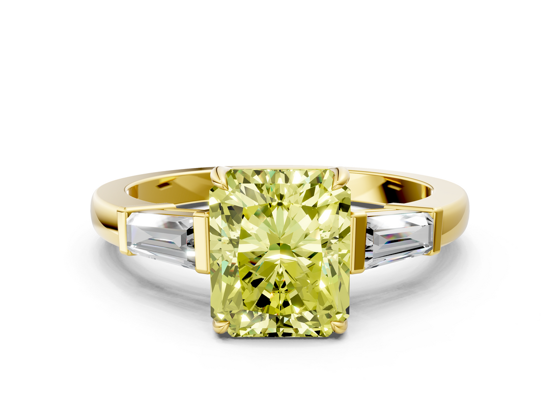 Yellow gold Fancy Yellow Radiant  Cut Diamond Ring with Tapered Baguette Side Stones in Four-Prong Setting_3