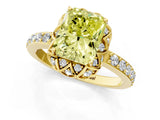 Yellow gold Fancy Yellow Radiant Cut Diamond Scalloped Halo Engagement Ring with Round Shared Prong Band_13