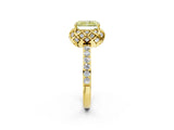 Yellow gold Fancy Yellow Radiant Cut Diamond Scalloped Halo Engagement Ring with Round Shared Prong Band_14