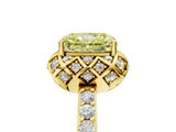 Yellow gold Fancy Yellow Radiant Cut Diamond Scalloped Halo Engagement Ring with Round Shared Prong Band_17