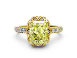 Yellow gold Fancy Yellow Radiant Cut Diamond Scalloped Halo Engagement Ring with Round Shared Prong Band_24