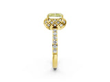 Yellow gold Fancy Yellow Radiant Cut Diamond Scalloped Halo Engagement Ring with Round Shared Prong Band_26