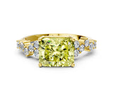 Yellow gold Fancy Yellow Radiant Cut Diamond Scattered Round Accent Ring with Prong Setting_12