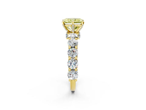 Yellow gold Fancy Yellow Radiant Cut Diamond Side Stone Engagement Ring with Four-Prong Setting_26