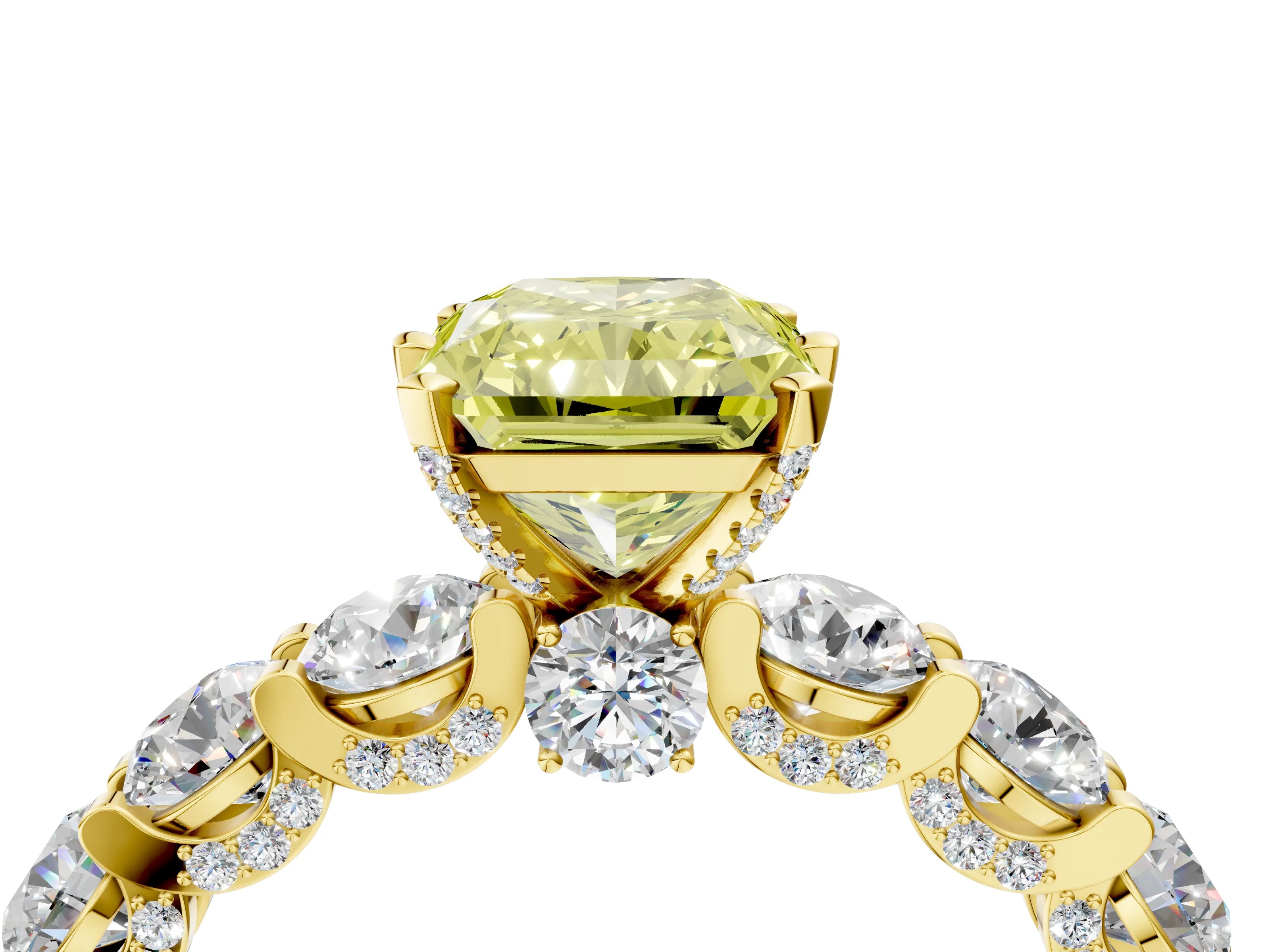 Yellow gold Fancy Yellow Radiant Cut Diamond Side Stone Engagement Ring with Four-Prong Setting_28