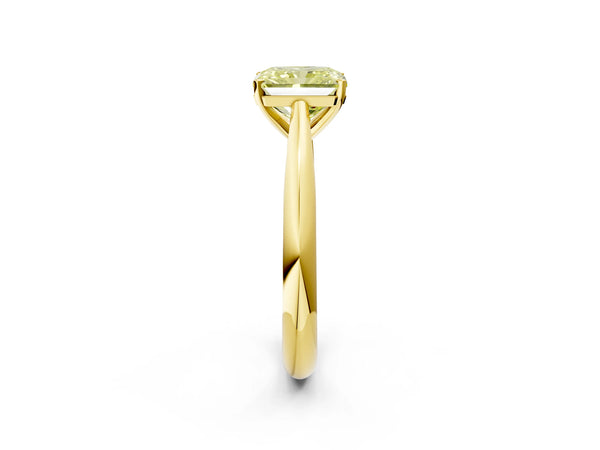 Yellow gold Fancy Yellow Radiant Cut Diamond Solitaire Engagement Ring with Cathedral Setting and Four-Prong Mount