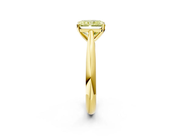 Yellow gold Fancy Yellow Radiant Cut Diamond Solitaire Engagement Ring with Cathedral Setting and Four-Prong Mount