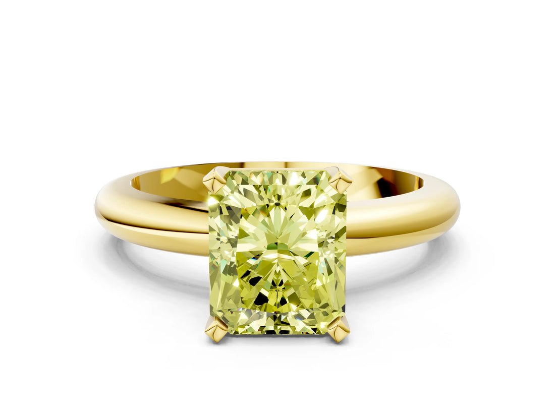Yellow gold Fancy Yellow Radiant Cut Diamond Solitaire Engagement Ring with Round Band and Four-Prong Setting_114