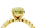 Yellow gold Fancy Yellow Radiant Cut Diamond Solitaire Ring with Beaded Band and Prong Setting_315