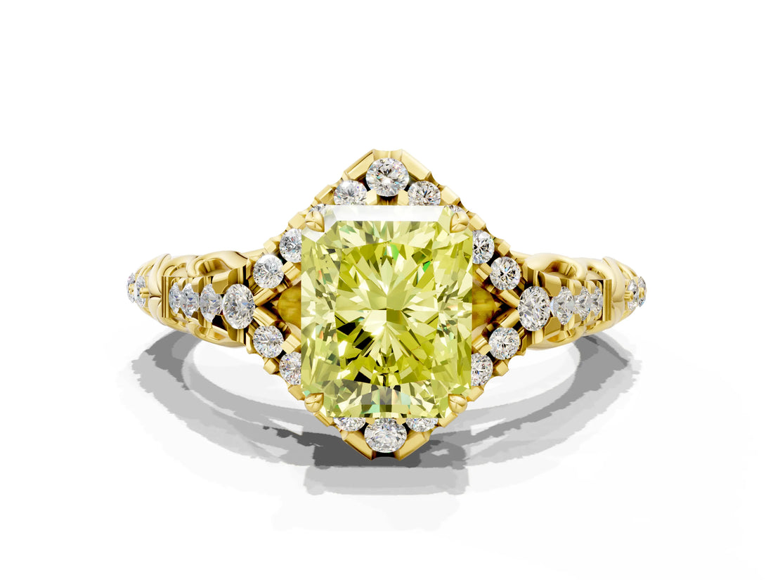 Yellow gold Fancy Yellow Radiant Cut Diamond Solitaire Ring with Hidden Halo and Pavé Band_27