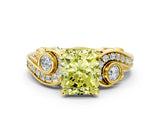 Yellow gold Fancy Yellow Radiant Cut Diamond Solitaire Ring with Milgrain Pavé Band and Four-Prong Setting_136