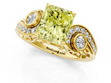 Yellow gold Fancy Yellow Radiant Cut Diamond Solitaire Ring with Milgrain Pavé Band and Four-Prong Setting_137