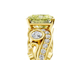 Yellow gold Fancy Yellow Radiant Cut Diamond Solitaire Ring with Milgrain Pavé Band and Four-Prong Setting_141