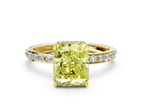 Yellow gold Fancy Yellow Radiant Cut Diamond Solitaire Ring with Pavé Band and Hidden Halo_15