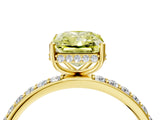 Yellow gold Fancy Yellow Radiant Cut Diamond Solitaire Ring with Pavé Band and Hidden Halo_19