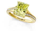 Yellow gold Fancy Yellow Radiant Cut Diamond Solitaire Ring with Pavé Band and Prong Setting_13