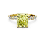 Yellow gold Fancy Yellow Radiant Cut Diamond Solitaire Ring with Pave Band and Four Prong Setting_91